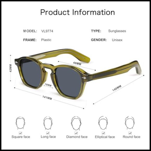 Retro Square Sunglasses Thin Cube Frames UV400 Protection